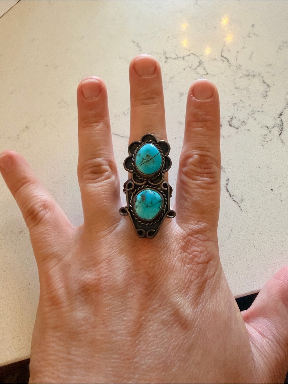 Turquoise and Sterling Silver Double-Stone Statement Ring